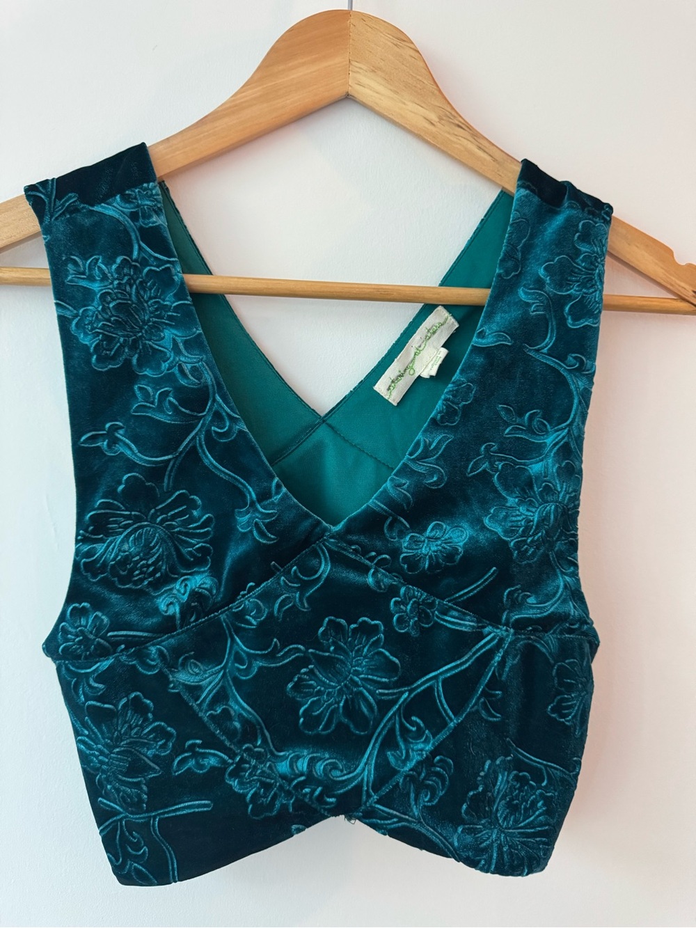 Staring at Stars (Urban Outfitters) Teal Burnout Velvet Floral Crop Top